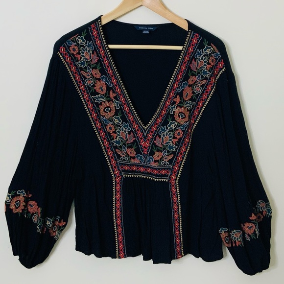 American Eagle Outfitters Tops - American Eagle Embroidered Pheasant Blouse Top